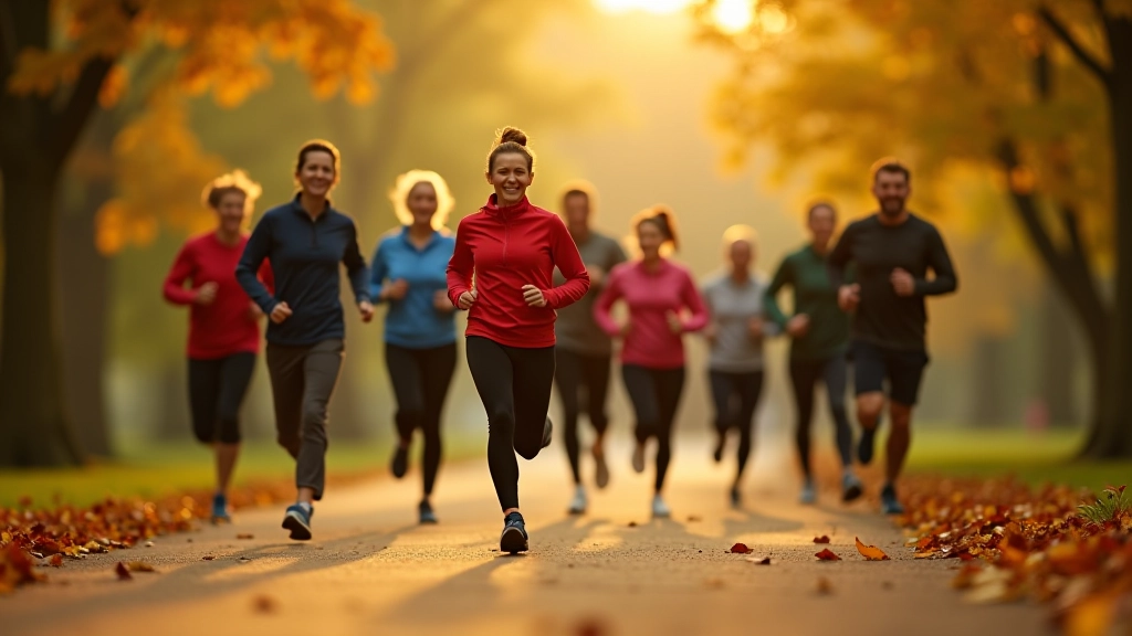 Group of adults running outdoors in a park