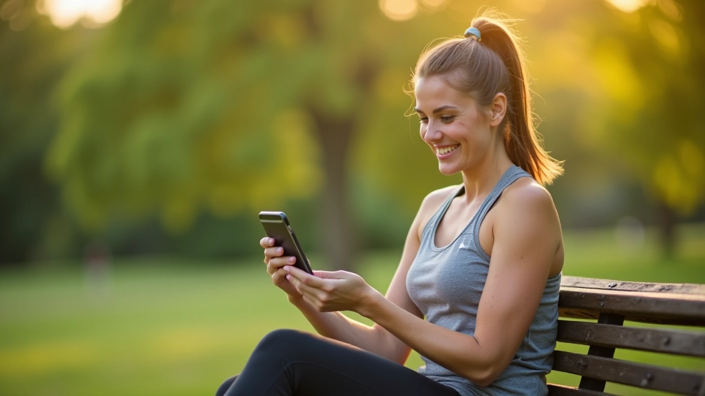 Runner checking a smartphone showing the park run app registration interface and course details